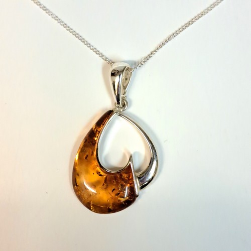 HWG-2402 Pendant, Inverted Heart Amber and Silver $58 at Hunter Wolff Gallery